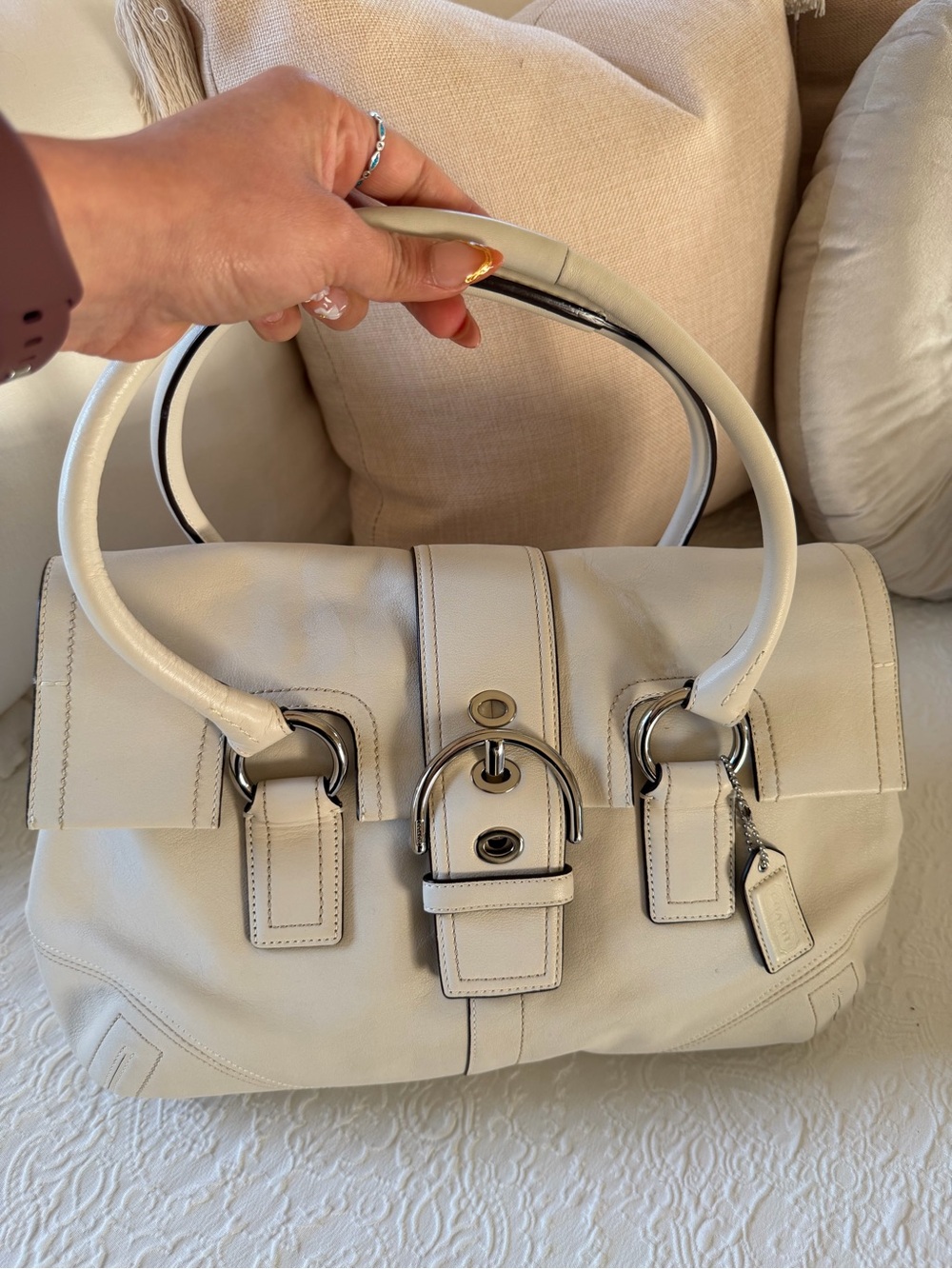 Coach Cream Leather Shoulder Satchel